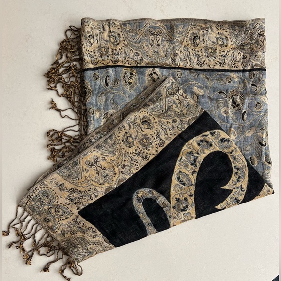 Metallic Pashmina Scarf / Shawl / Wrap | Gold / Bronze / Black | 28"W x 64”L - Picture 11 of 16